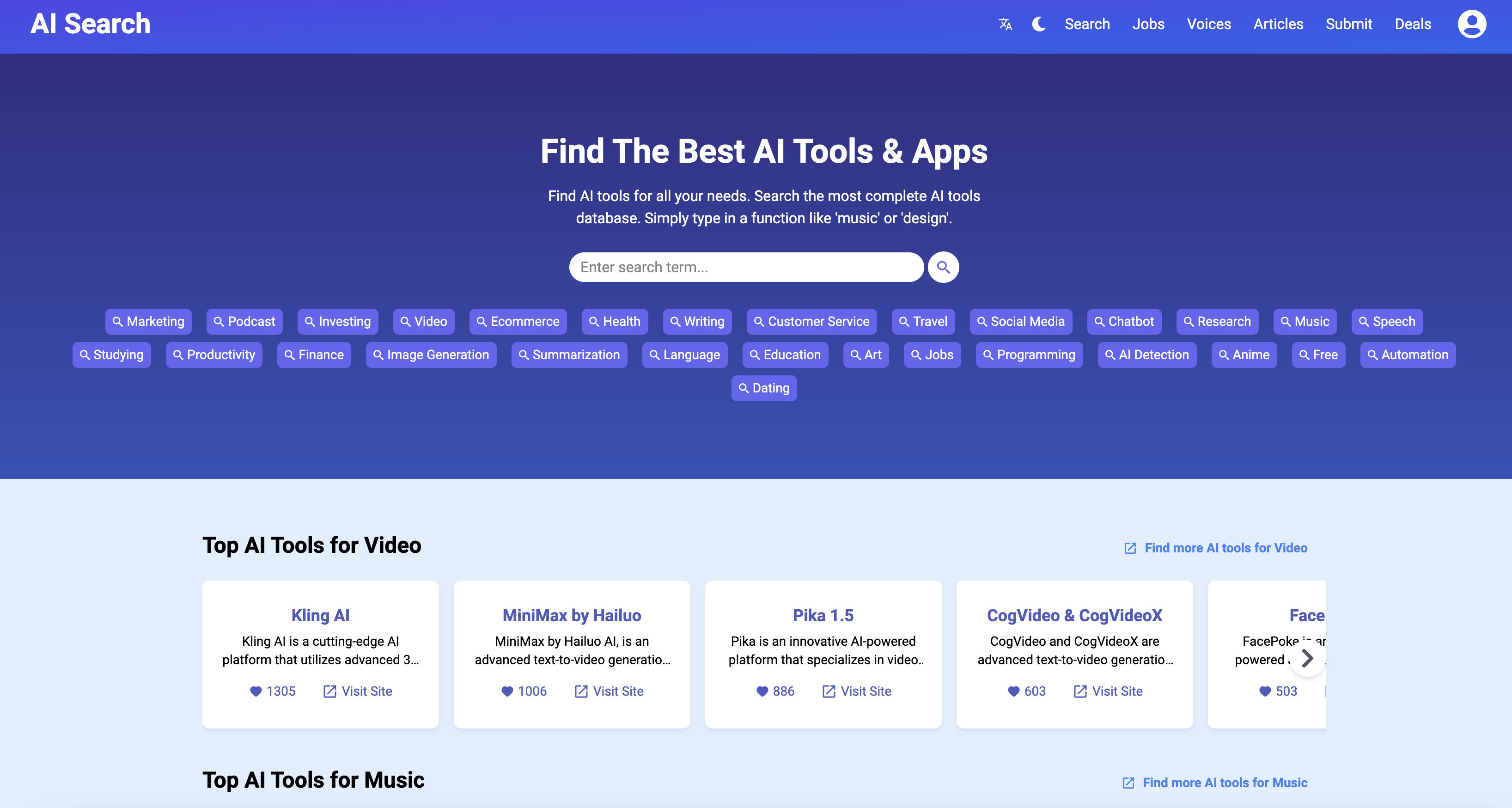 Smodin’s screenshot of the AI Search Tool homepage. 